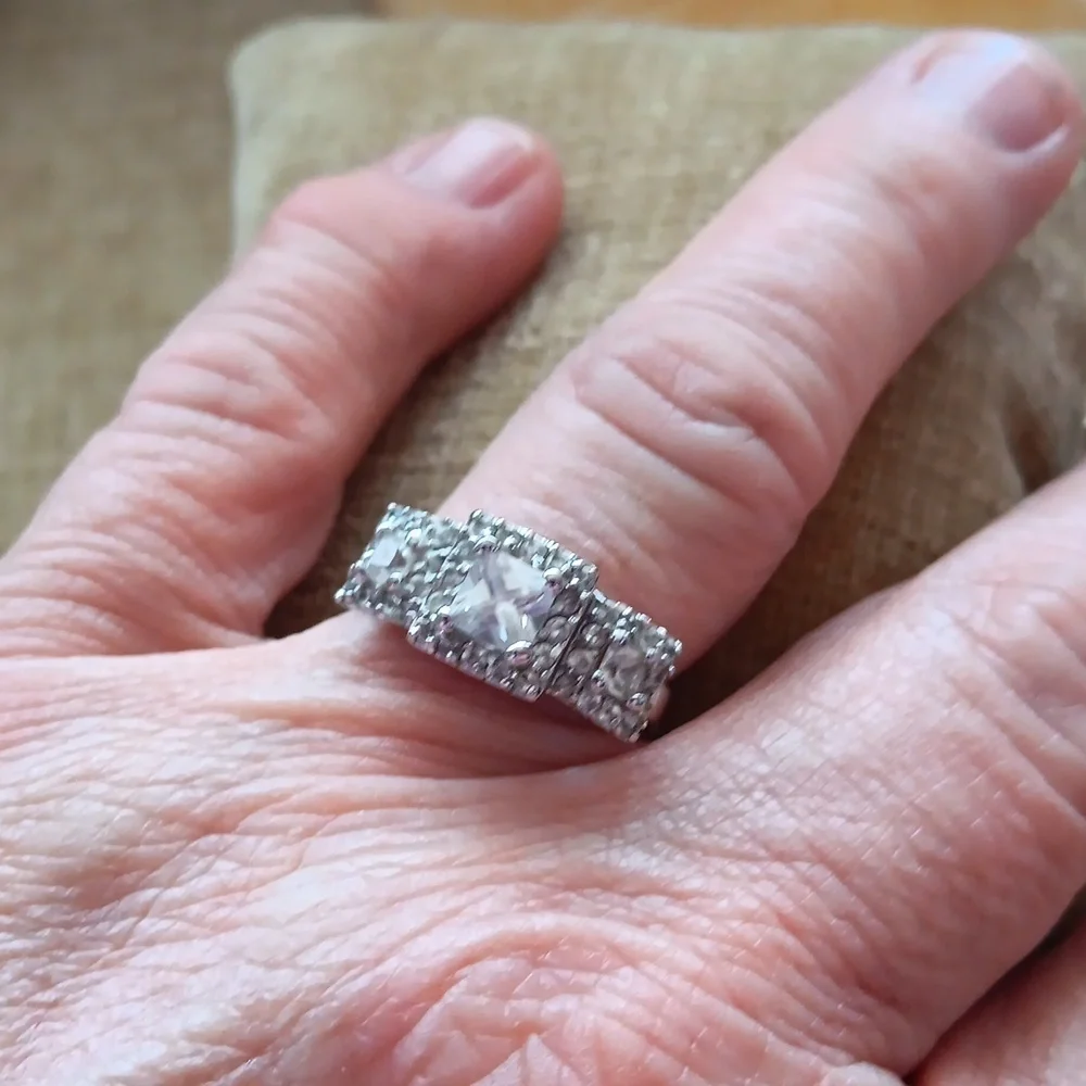 Silver Synthetic Crystal Ring